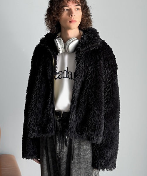 【Classical Origin】「一瞬で惹かれる。」シャギーファーショート裏配色ショートジャケット／Shaggy Faux Fur Short Jacket with Contrast Lining co1010037