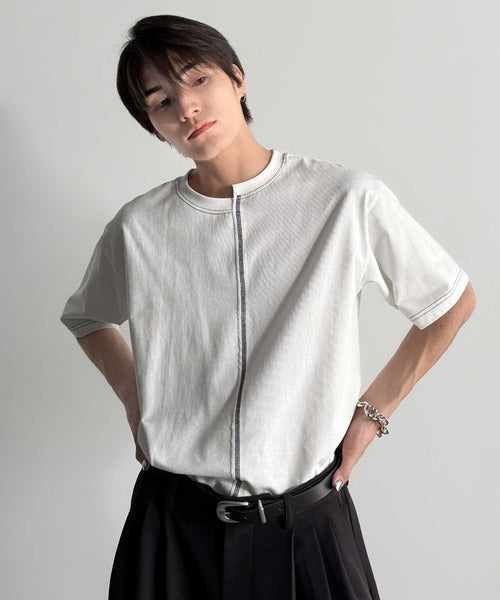 Asymmetric Stitch Design T-Shirt／アシンメトリーデザイン配色ステッチTシャツ co1150013