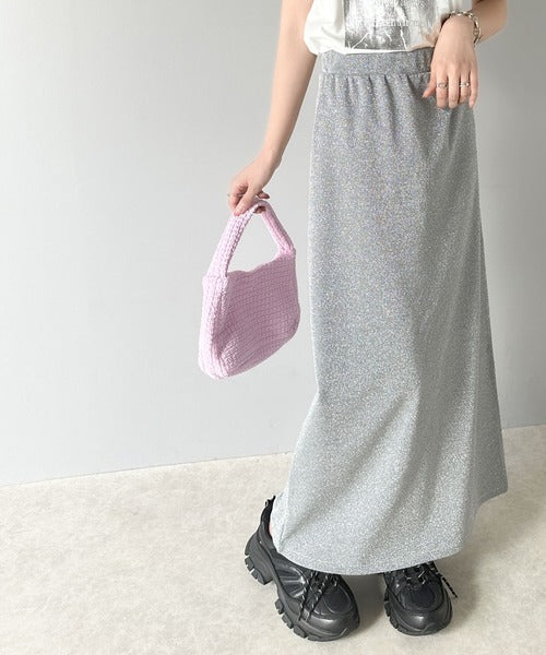 【mily bilet】華やかで上品。バックスリットIラインラメロングスカート mi1149056