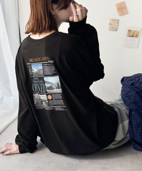 纏うだけで、洒落感アップデート◎綿100％ニュースペーパーロゴプリントオーバーサイズTシャツ ce1330046