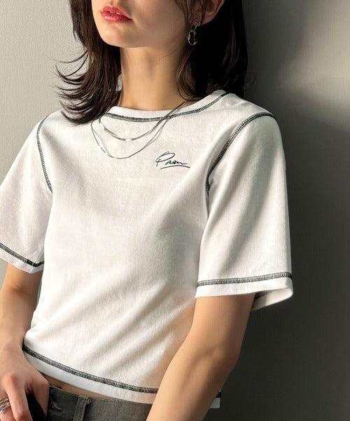 1枚で今っぽデザイン♪PAEAN刺繍配色ステッチチビTシャツ（半袖） ce1020200