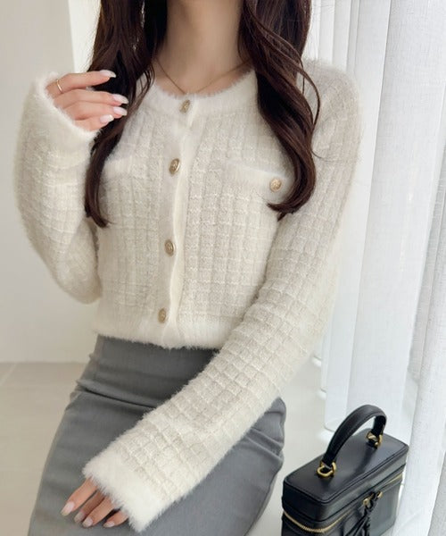 【mily bilet】ツィードライクフェザー切り替えラメニットジャケット mi1329043