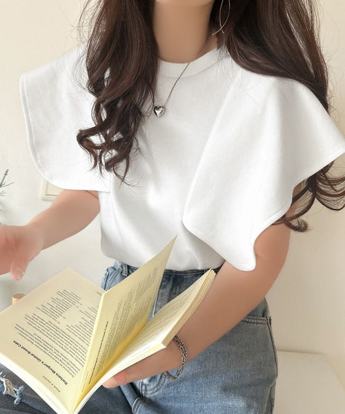 華奢見せにトレンドをプラス。ハンカチスリーブポンチ素材カットソープルオーバー（半袖） ce1020195