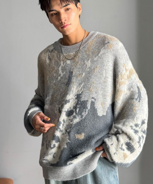 【classical origin】ニュアンス柄Wジャガードシャギーニット／Nuanced Pattern Double Jacquard Shaggy Knit ao1260497