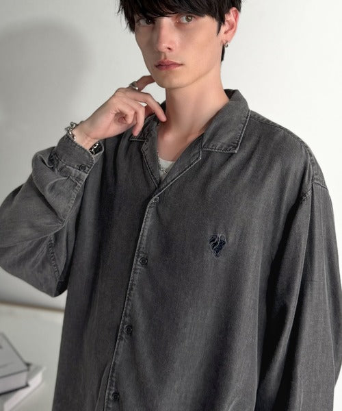 【Classical Origin】「至福のひととき。」ルーズフィットオープンカラーデニムシャツ（長袖）/Loose Fit Open Collar Denim Shirt co1150038