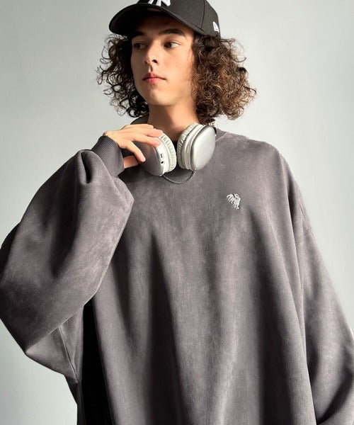 【Classical Origin】「やっぱりビッグシルエット！」スウェードポンチ素材ビックシルエットトレーナー（長袖）/Suede material big silhouette sweatshirt co1010030