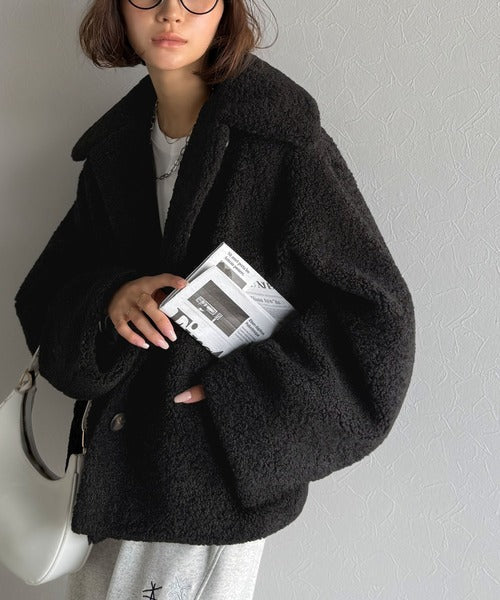 モコっとかわいく、冬支度♪ふんわり軽やか×暖かみたっぷり！コクーンシルエットテディベアボアブルゾン ce1240104