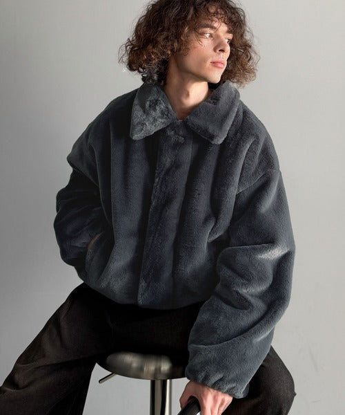 【Classical Origin】「3wayアレンジ可能。」ベルト襟フェイクファー素材ジャケット／Belted Collar Faux Fur Jacket co1150080