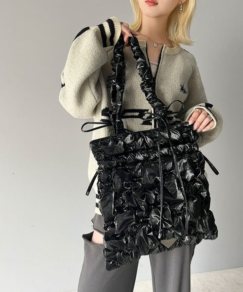 【mily bilet】愛らしさNo1。ドロストリボンハンドル使いシャイニーキルティングリボントート＆巾着２WAYバック mi1159022