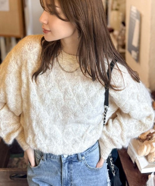 【mily bilet】ふんわり立体感で冬コーデを格上げ◎プレート使いポコポコミックスニットプルオーバー mi1259021