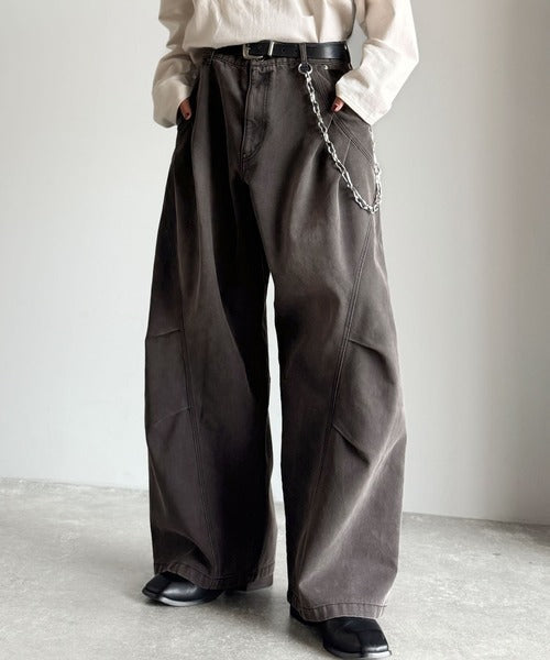 【Classical Origin】3D Tucked＆Darted Barrel-Leg Wide Denim／3Dタック＆ダーツデザインバレルレッグワイドデニム co1150057
