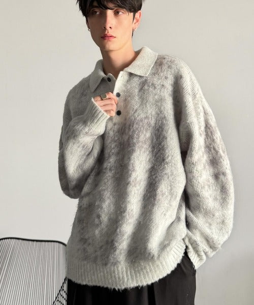 【Classical Origin】「まるで毛布。」モヘアライクシャギー素材ニットポロシャツ／Mohair-Like Shaggy Knit Polo Shirt co0780004