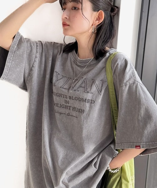 《JaVaジャバコラボ》色褪せで魅せる、ラフな品格。綿100％前後２WAYアシッド刺繍ユルTEE（半袖） jv1260544