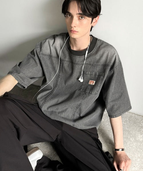 《JaVaジャバコラボ》綿100％ヴィンテージ加工アウターデニムTシャツ jo1010007