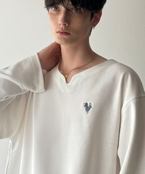 【Classical Origin】「着心地と、上質感と。」Soft Ponte V-Neck T-Shirt／ポンチ素材Vネック胸刺繍Tシャツ（長袖） co1150049