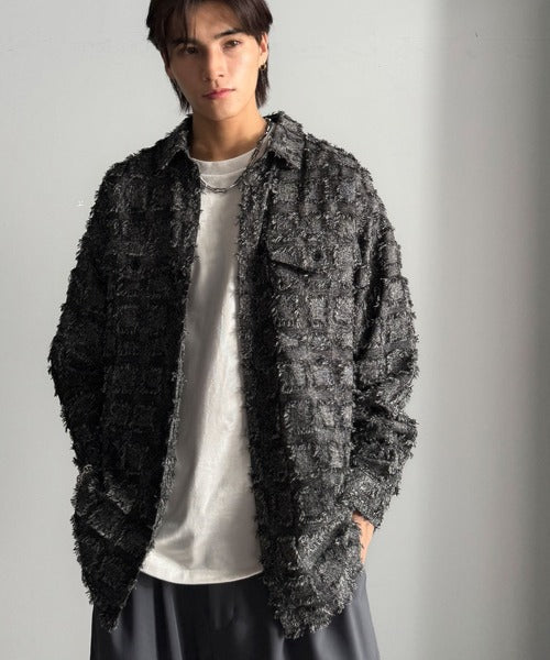 【Classical Origin】「1歩先の存在感。」フリンジ使いブロックチェックアウターシャツ（長袖）/Fringed Block Check Outer Shirt co1010021