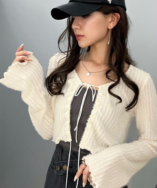【mily bilet】高見えロゴプレートがキラリ。前後2WAYリボンデザインニットカーディガン mi1329006
