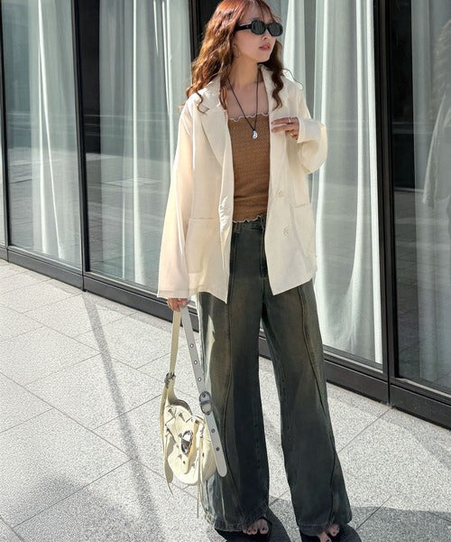 《marina×クラシカルエルフコラボ》【UVカット機能付き】余裕をまとう、さらり心地よい１枚。シアーダブルジャケット（長袖） ce1010616