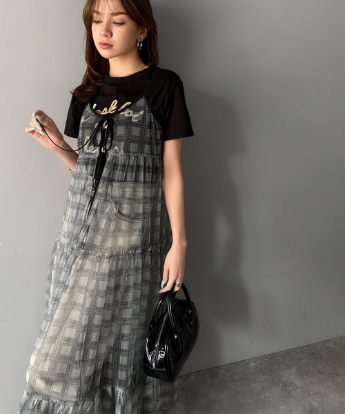 【mily bilet】大人の甘さを引き立てる。チェックチュールフリルティアードキャミワンピース mi1139078