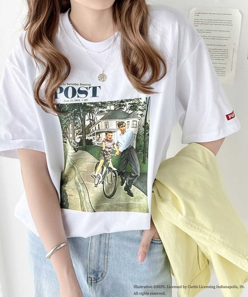 『THE SATURDAY EVENING POST』×クラシカルエルフ 別注グラフィックTシャツ【Bike Riding Lesson】 ce1260283