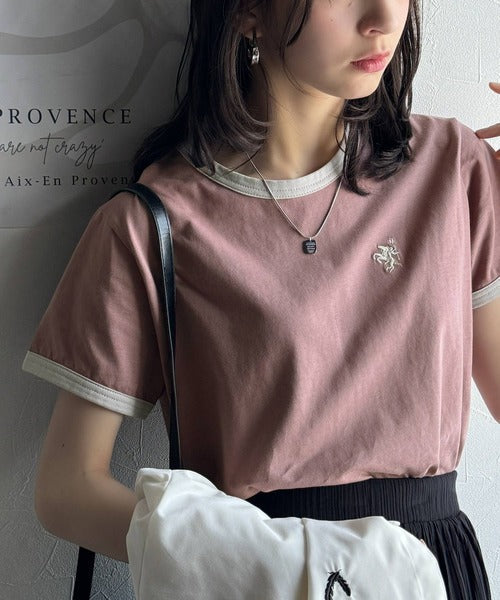 【sustaina+】デイリースタイルをアップデート。オーガニックコットン混 綿100％胸刺繍リンガーTシャツ ce1260400