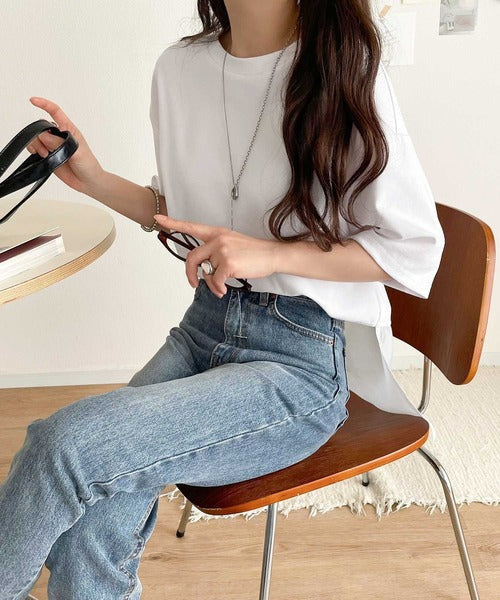 春夏に涼しさ引き立てる透け感が◎裾シアー切り替えライトダンボール半袖Tシャツ ce1110116