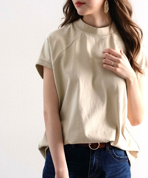 【sustaina+】【family+】綿100%USAコットン、大人のモックネックTシャツ。 cl5015