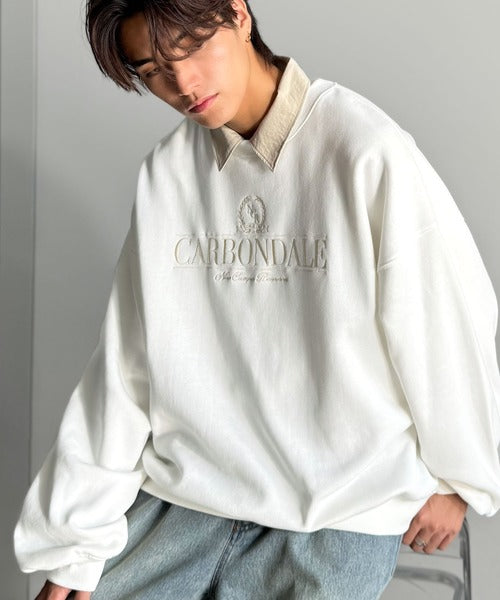 【Classical Origin】刺繍カレッジロゴ裏起毛スウェット／Embroidered College Logo Fleece Sweatshirt ao1330040