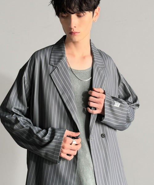【Classical Origin】「さっと羽織れる。」ストライプ柄ドレープテーラードシャツジャケット／Relaxed Draped Tailored Stripes Shirt Jacket co1150041
