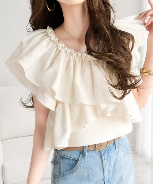 【mily bilet】ひらり、涼しげ。品ある甘さふわっと香る♪前後2wayノースリーブカシュクールブラウス mi1019151
