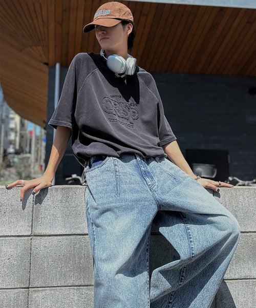 《JaVa ジャバコラボ》裾はドロストでお好みのシルエットに。ヴィンテージライクな半袖ロゴスウェット jm1029126
