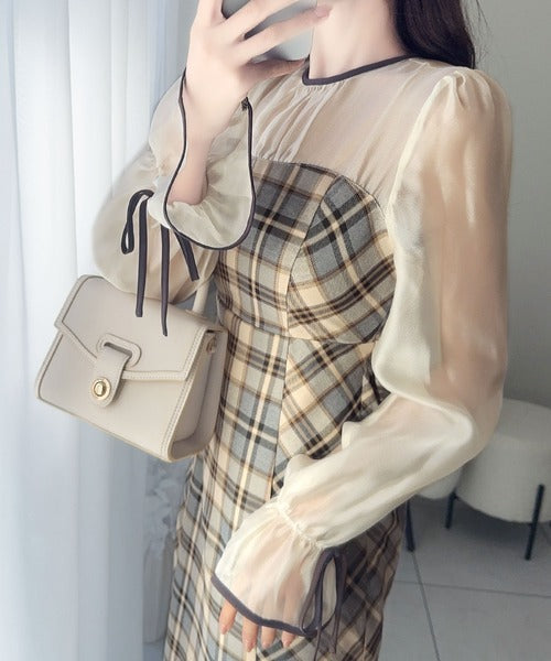 【mily bilet】上品でフェミニン。シャイニーシアードッキングIラインチェックワンピース mi1139046