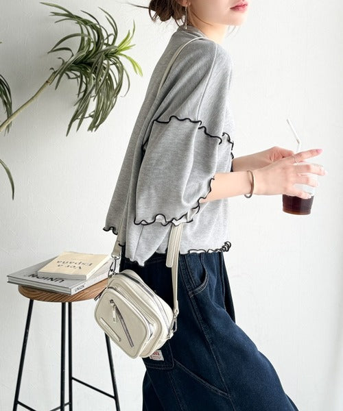 Tシャツより可愛く、スウェットより軽やか♪5分袖メロウ切替裏毛トップス ce1020310