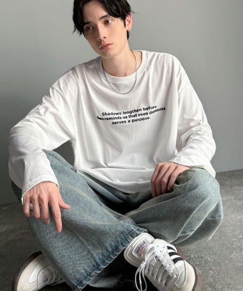 【classical origin】「シンプルが、いい」。綿100％シルケット風シンプル英字ロゴTシャツ（長袖）/ 100％ cotton simple English letters printed logo t-shirt ao1330056