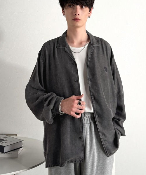 【Classical Origin】「至福のひととき。」ルーズフィットオープンカラーデニムシャツ（長袖）/Loose Fit Open Collar Denim Shirt co1150038