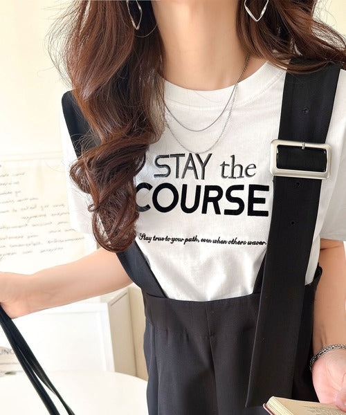 【sustaina+】シンプルなのに格上げ感抜群。オーガニックコットン100%前後2wayロゴ刺繍＆フロッキーTシャツ(半袖) ce1260399