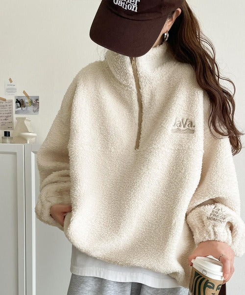 《Javaジャバコラボ》ボア素材×刺繍でおしゃれ上級者に格上げ♪アノラックハーフジッププルオーバー jv1260484