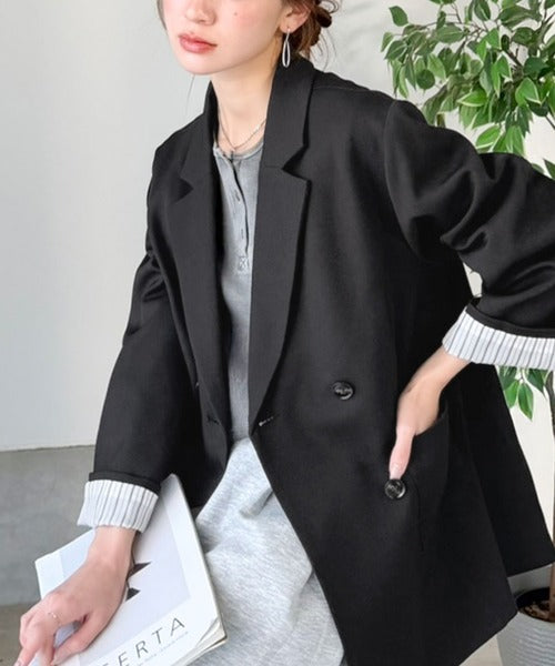 【mily bilet】折ってもかわいい♪春まで着れちゃう万能アイテム。裏地付きダブルボタンテーラードジャケット mi1329089