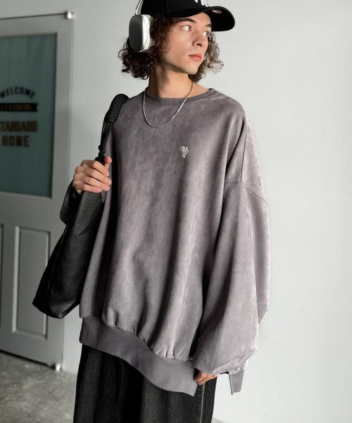 【Classical Origin】「やっぱりビッグシルエット！」スウェードポンチ素材ビックシルエットトレーナー（長袖）/Suede material big silhouette sweatshirt co1010030