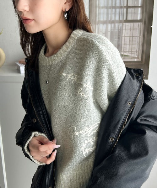 【mily bilet】大人の個性派ニット。ランダム刺繍クロップドニットプルオーバー mi1029088
