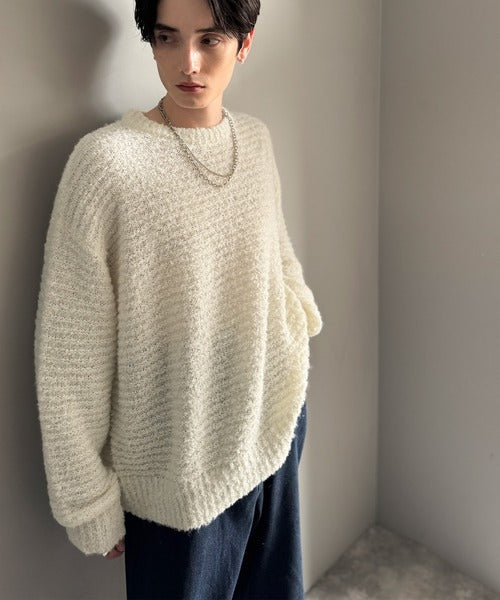 【Classical Origin】「優しさに包まれる。」ブークレー糸クルーネックニットトップス（長袖）/Boucle yarn crew neck knit top ao1020302