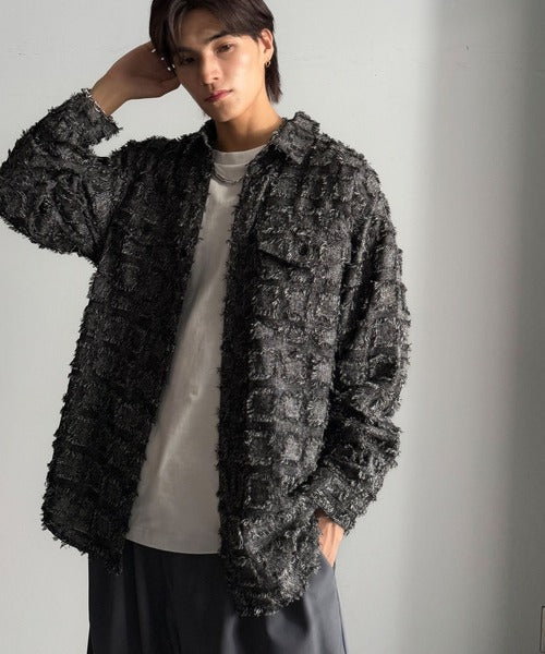 【Classical Origin】「1歩先の存在感。」フリンジ使いブロックチェックアウターシャツ（長袖）/Fringed Block Check Outer Shirt co1010021