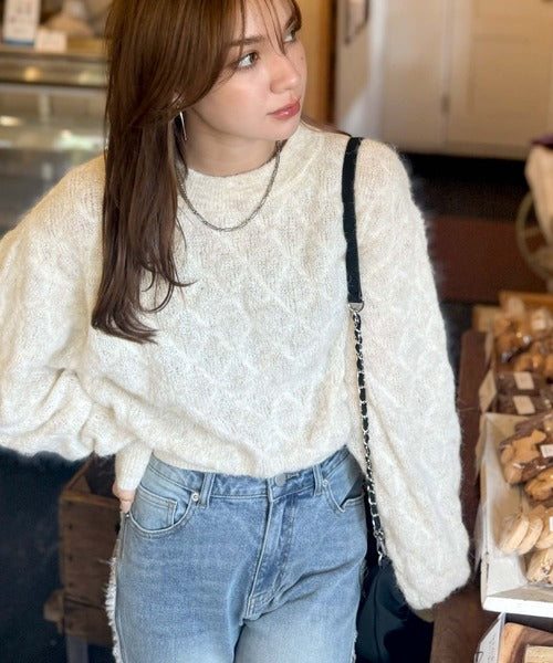 【mily bilet】ふんわり立体感で冬コーデを格上げ◎プレート使いポコポコミックスニットプルオーバー mi1259021