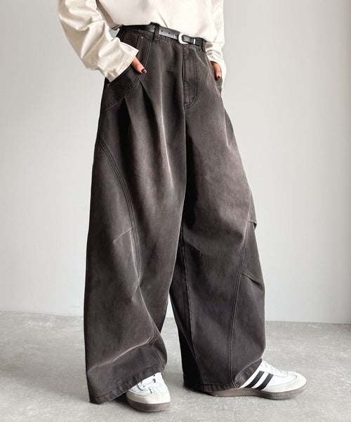 【Classical Origin】3D Tucked＆Darted Barrel-Leg Wide Denim／3Dタック＆ダーツデザインバレルレッグワイドデニム co1150057