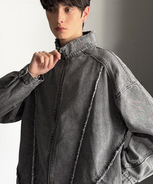 【Classical Origin】「都会的スタイル。」綿100%ヴィンテージ加工フリンジデニムジャケット/100% cotton vintage fringe denim jacket co1010028