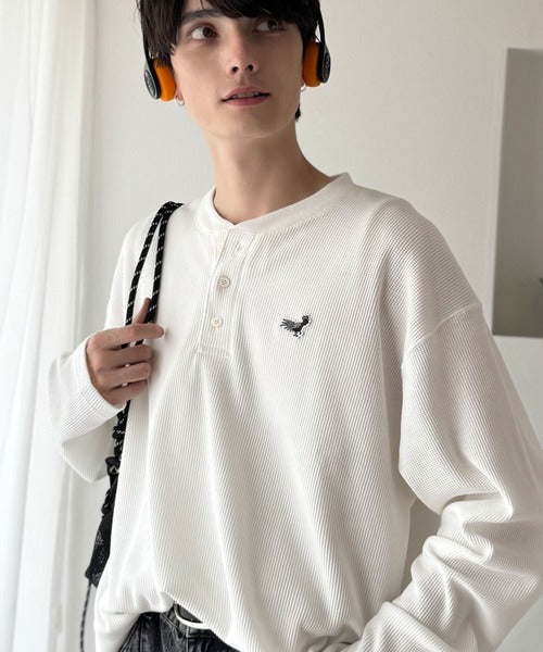 【Classical Origin】「リラックス感、こなれ感。」ピグメント加工サーマルヘンリーネックTシャツ（長袖）/Pigment-Dyed Thermal Henley T-Shirt co1150051