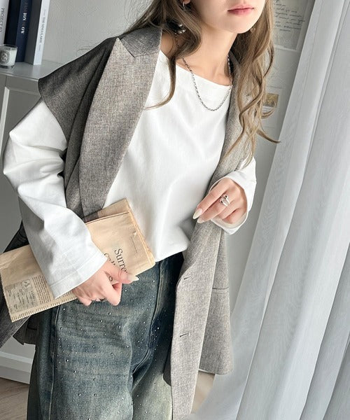女性らしさ漂う、大人シンプル。シルケット風ボートネックロンTee ce1050246