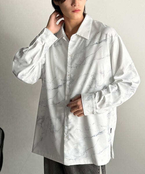 【Classical Origin】「都会的スタイル」。総柄ドレープキャンプカラーシャツ（長袖）/Relaxed Drape All-Over Pattern Camp Collar Shirt co1150039