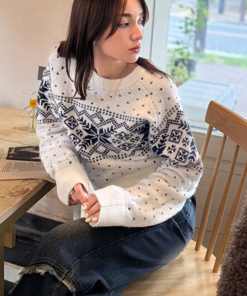 【mily bilet】レトロ可愛く紡ぐ、冬物語。ノルディックドット柄ニットプルオーバー（長袖） mi1329041