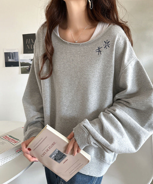 《JaVaジャバ 別注》裏毛素材衿元刺繍＆バックロゴデザイン変形カットオフプルオーバー jv1050253